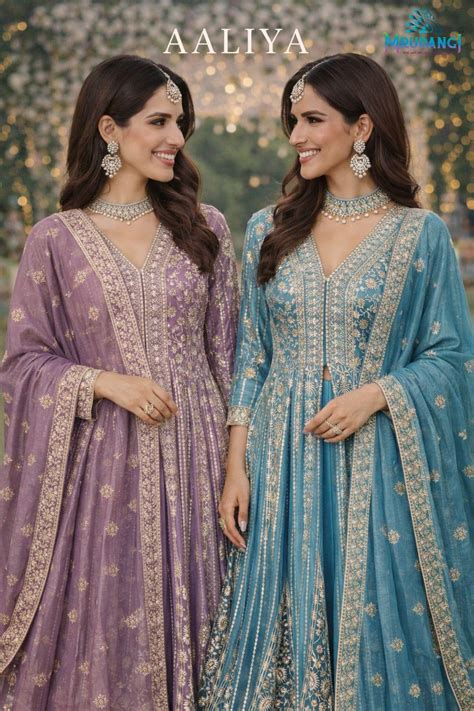 Mrudangi Aaliya Chinon Silk Embroidery Designer Gown Collection