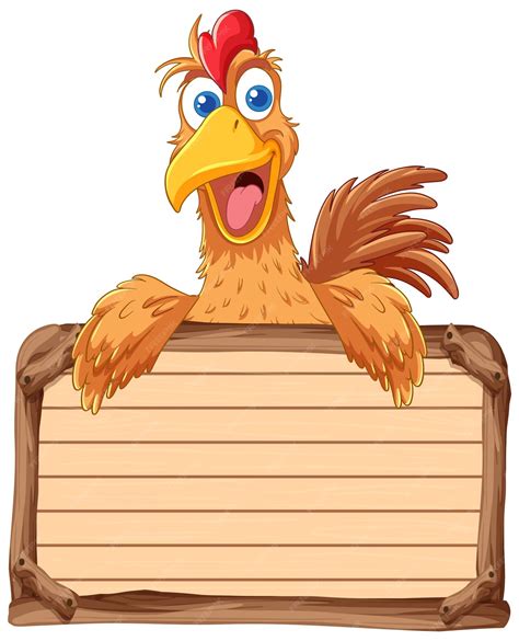 El pollo alegre con un letrero de madera | Vector Premium