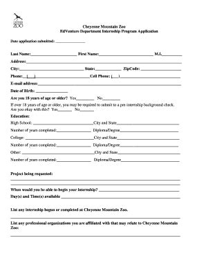 Fillable Online Cheyenne Mountain Zoo EdVenture Department Internship ...