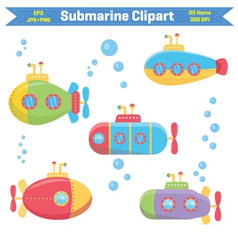 Submarine Clipart Design - MasterBundles, Submarine Clipart Design set ...
