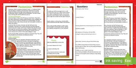 UKS2 Pantomime Differentiated Reading Comprehension Activity