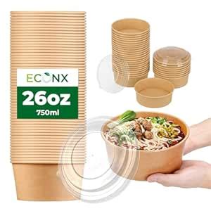 Buy ECONX 26oz 750ml Kraft Salad Paper Bowls with Lids 20 Pcs ...