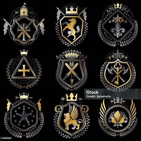 Ilustración de Conjunto De Lujo Heráldica Vectores Plantillas Colección ...