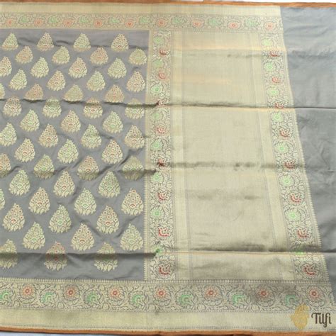 Grey Pure Katan Silk Banarasi Handloom Saree - Tilfi