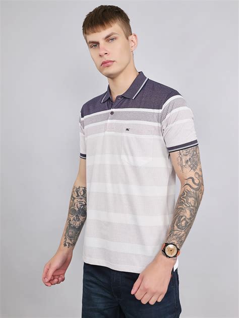 Buy Men Purple Stripe Collar Half Sleeve T-Shirt Online in India ...