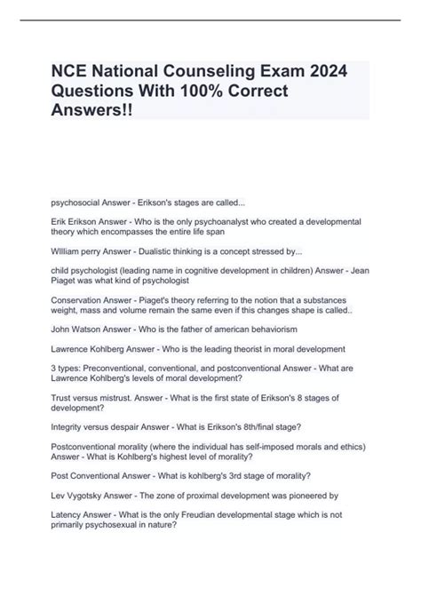 NCE National Counseling Exam 2024 Questions With 100% Correct Answers ...