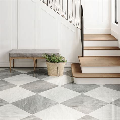 Blair 24x24 Checkerboard Polished Porcelain Tile in Oniciata Grey and ...