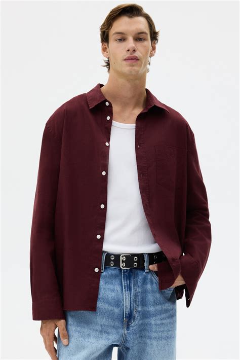 Regular Fit Linen-blend shirt - Burgundy - Men | H&M IN