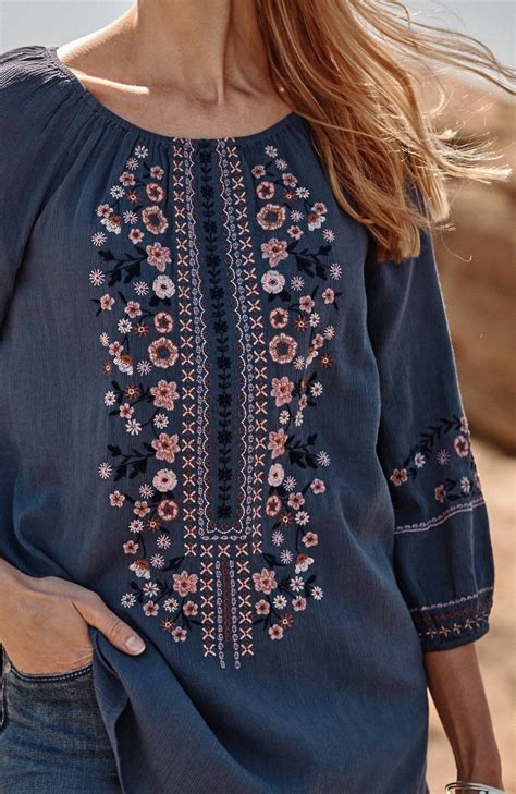 Jjill J.jill Wildflowers Embroidered Tunic In Blue Smoke Multi | ModeSens
