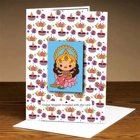 Send/Gift Mata Laxmi Diwali Greeting Card with Fridge Magnet Online at ...