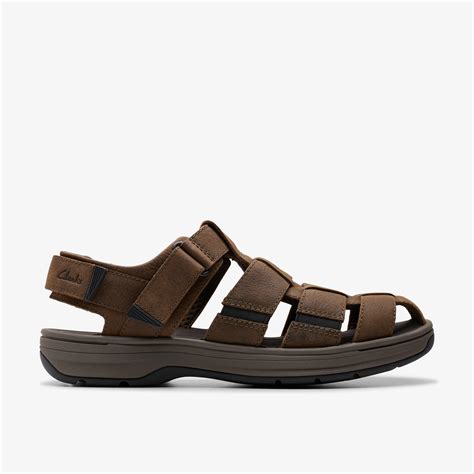 Mens Saltway Cove Dark Brown Leather Flat Sandals Walking | Clarks UK