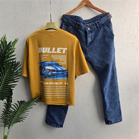 Drop shoulder tshirt and side pocket mom fit jeans combo@499 ...