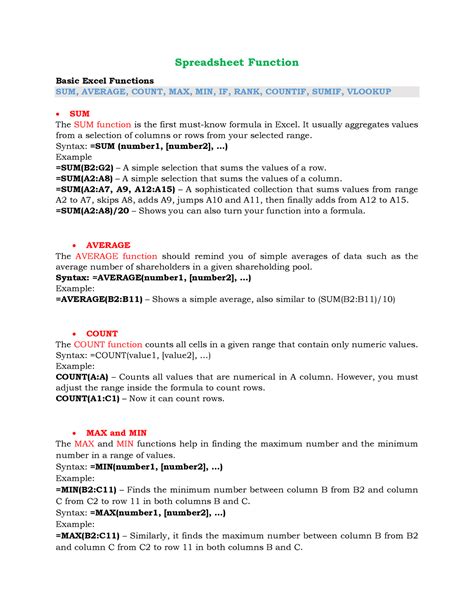 Basic Spreadsheet Function 的图像结果