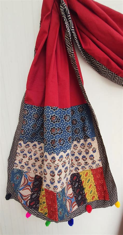 Maroon Ajrakh Patchwork Cotton Stole – Desisass