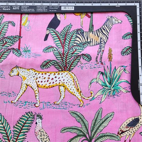 Pure Cotton Screen Print Pink Jungle Animals Fabric – Sanskruti