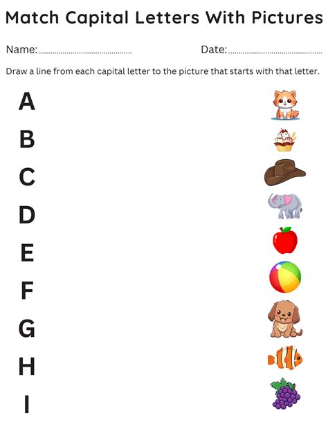 Printable match capital letters with pictures kindergarten worksheets ...