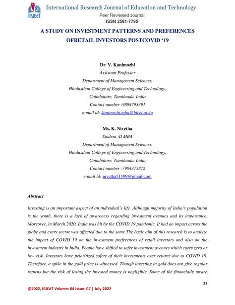A Study ON Investment Patterns AND Preferences Ofretail Investors ...