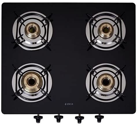 Buy Elica Vetro Glass Top 4 Burner Gas Stove with Double Drip Tray ...