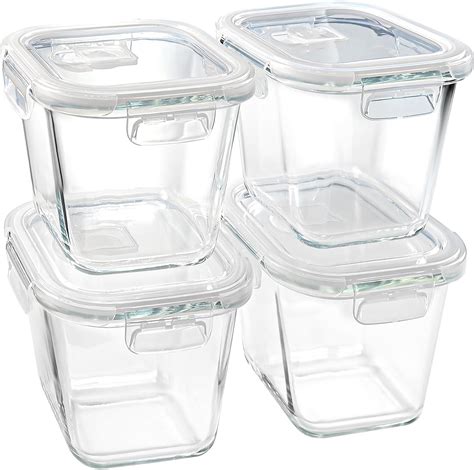 Square Glass Food Storage Containers with Lids, 4 Cup Borosilicate ...