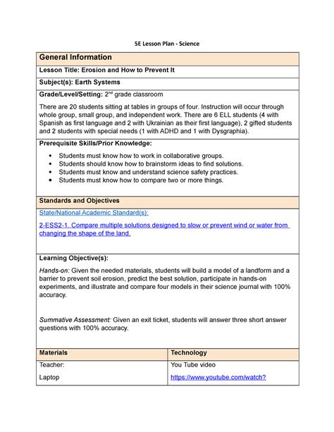 Science Methods 5E Lesson Plan - 5E Lesson Plan - Science General ...