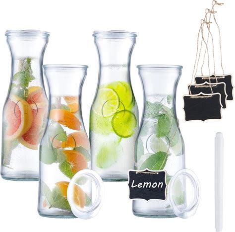 Amazon.com: 4pcs Glass Carafes Pitchers, 34 Oz Glass Carafes Set, Clear ...