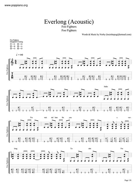 Everlong Sheet Music By Foo Fighters Easy Guitar Tab 70912
