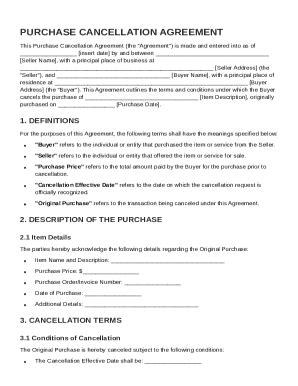 Purchase Cancellation Agreement Template - Fill and Sign Printable ...