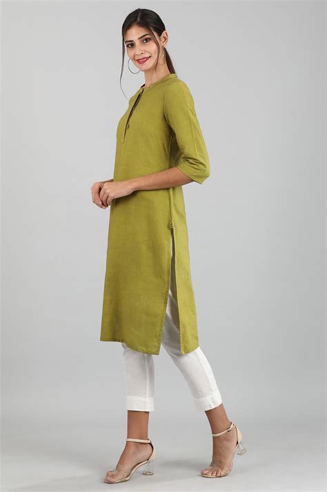 Buy Green Round Neck Solid kurta Online for Woman | Shop for Aurelia
