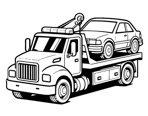 Tow Truck with Car 🚛🚗🛣️ Coloring Page