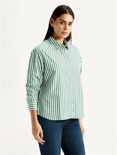 Women's Striped Green Relaxed Fit Poplin Shirt – Levis India Store