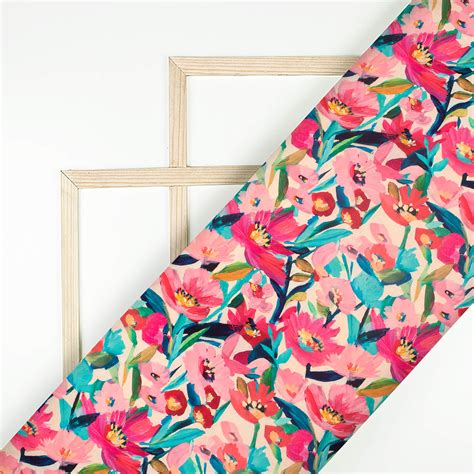 Attractive Pink Floral Digital Print Crepe Silk Fabric – Fabcurate