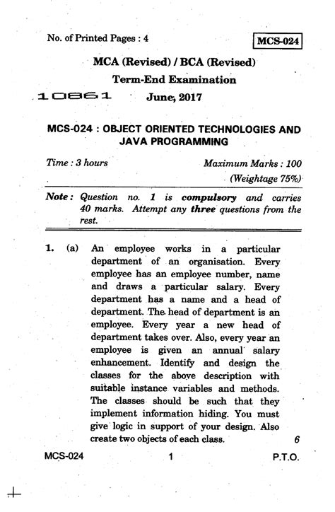 MCS-024J17 - Object Oriented Technologies and Java Programming - No. of ...