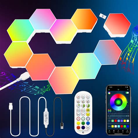 Amazon.com: Hexagon Lights 10 Pack, LED Hexagon Wall Lights, Smart Home ...