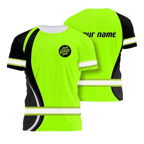 Hi vis shirt uniform company reflective stripes green neon custom name ...