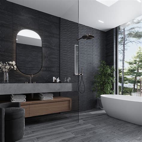 12 x 24 Black Matte Porcelain Deco Tile | Tile for Shower & Bathroom ...
