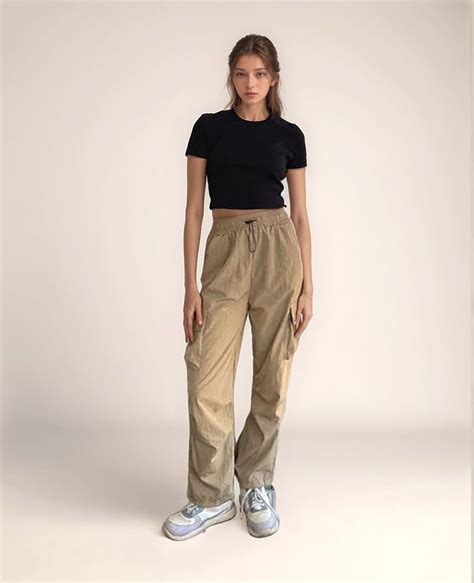 Shop Khaki Parachute Cargo Pants - for Women | OUTZIDR | Gen-Z Style