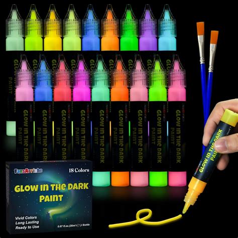 Amazon.com: FansArriche Glow in the Dark Fabric Paints, 18 Colors x 20 ...