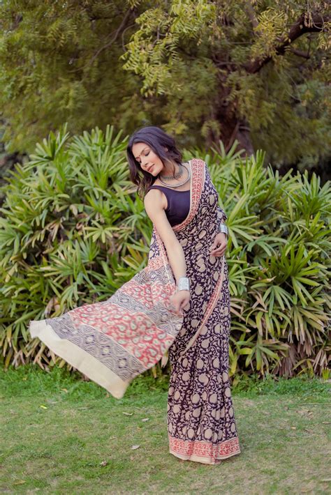 Bagru bagh black color Block Print Pure Cotton Saree – Jaipur Tex