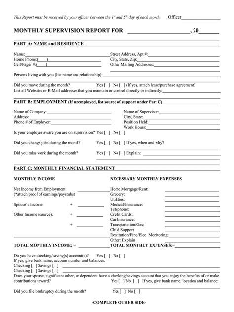 USPO Monthly Supervision Report - Blank Fillable Template | Fill Out ...