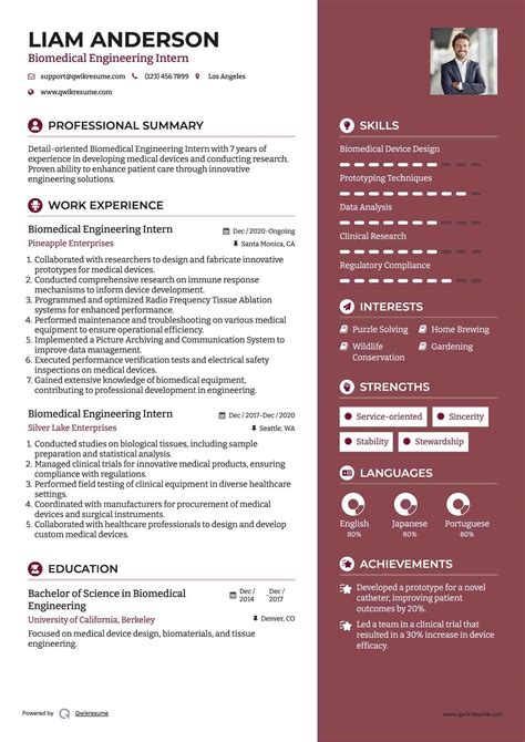 10+ Biomedical Engineering Intern Resume Samples & Templates for 2025