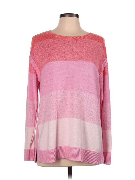 T by Talbots 100% Cotton Color Block Pink Pullover Sweater Size L - 78% ...