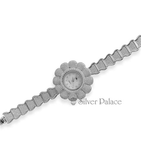 Oxidised Silver Floral Shape Dial Vintage Watches For Girls - Silver Palace