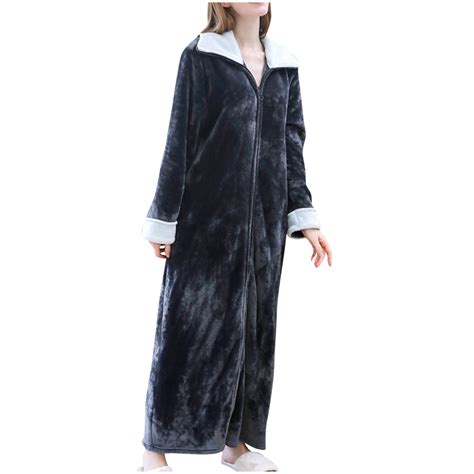 AnuYalue Women's Long Housecoat Fuzzy Bath Robe Fleece Oversized Zipper ...