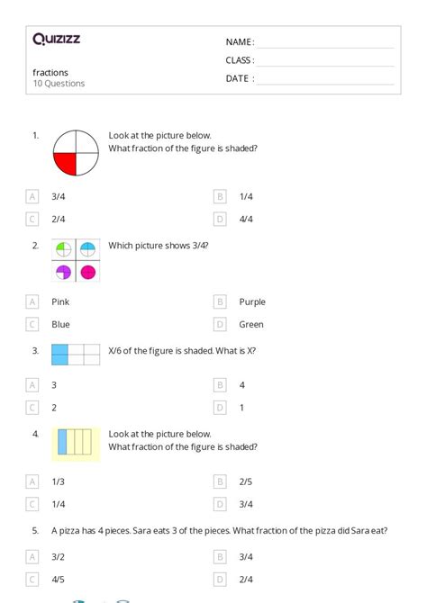 50+ Fractions worksheets for 2nd Class on Quizizz | Free & Printable