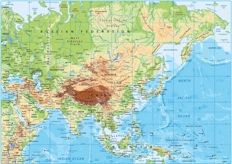 Asia Physical Map - Guide of the World