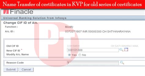 Procedure for Name Transfer of certificates in KVP for old series of ...