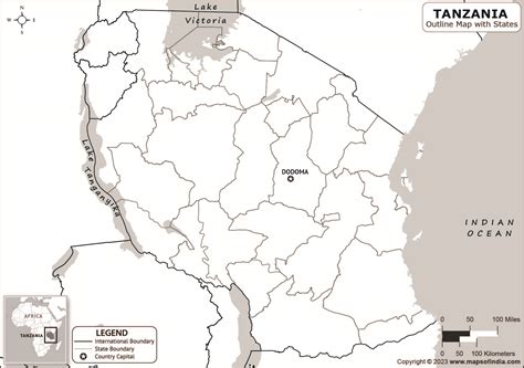 Tanzania Outline Map | Tanzania Outline Map with State Boundaries
