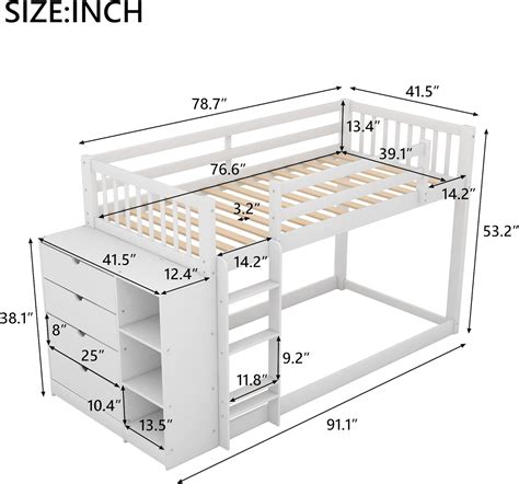 Buy Harper & Bright Designs Twin Over Twin Low Bunk Bed with Storage ...