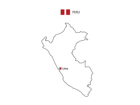 mano disegnare magro nero linea vettore di Perù carta geografica con ...