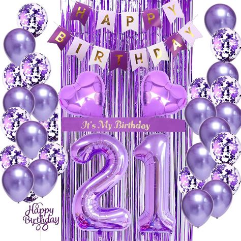 Buy 21st Birthday Decorations for Women 21st Birthday Balloons Purple ...